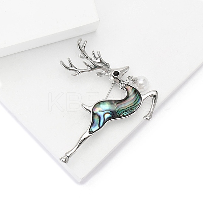 Alloy and Paua Shell Elk Brooch PW-WG309AD-01-1