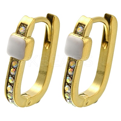 Ion Plating(IP) 304 Stainless Steel Enamel Rectangle Hoop Earrings EJEW-I316-05G-01-1