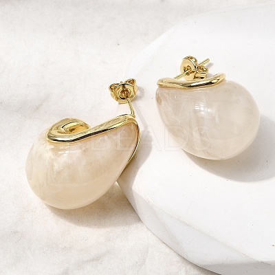 Teardrop Brass Resin Stud Earrings EJEW-P333-08G-01-1