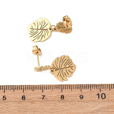304 Stainless Steel Dangle Leaf Stud Earrings EJEW-F393-05G-1