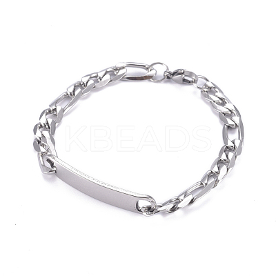 Tarnish Resistant 304 Stainless Steel Figaro Chain ID Bracelets BJEW-G631-01P-1