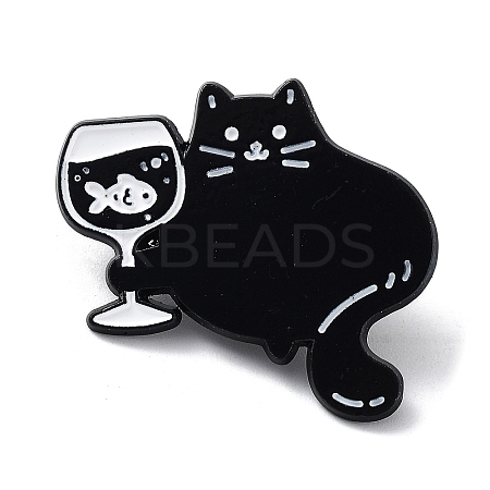 Cartoon Style with Fish Goblet Cat Enamel Pins JEWB-Q041-01C-1