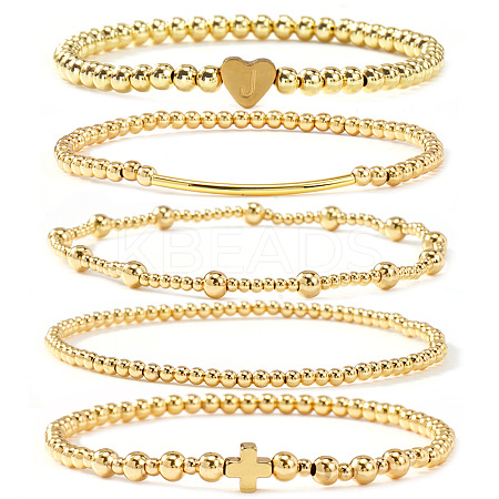 Brass and Stainless Beaded Stretch Bracelet Sets VB9693-4-1