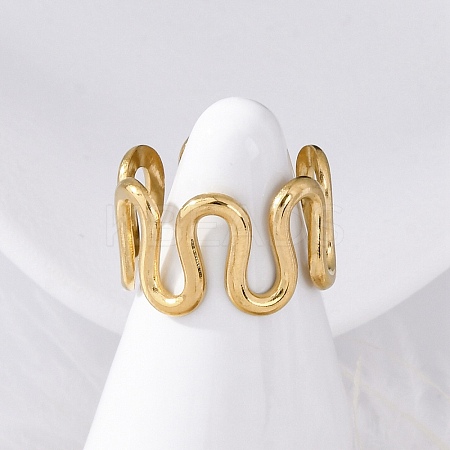 Wave 304 Stainless Steel Finger Rings for Women X-RJEW-F174-06G-1