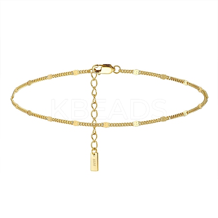 925 Sterling Silver Curb Chain Anklet with Rectangle Charm AJEW-F162-001G-1