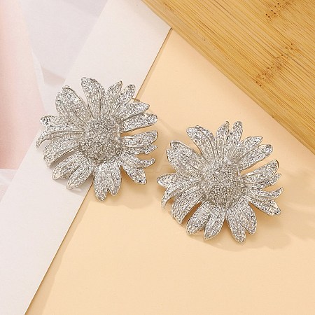 Flower Alloy Stud Earrings for Women EJEW-A112-08P-1