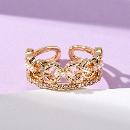 Brass Micro Pave Cubic Zirconia Cuff Rings RJEW-A082-01G-1