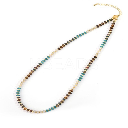 Colorful Natural Apatite & Tiger Eye & Quartz Crystal Rondelle Beaded Necklaces for Summer Beach Style CL7611-4-1