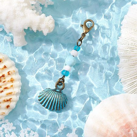 Ocean Theme Alloy Charm & Glass Beads Pendant Decorations HJEW-JM03158-03-1
