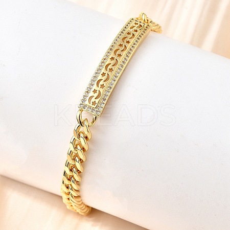 Brass Micro Pave Clear Cubic Zirconia Rectangle Link Bracelets BJEW-F498-01B-G-1