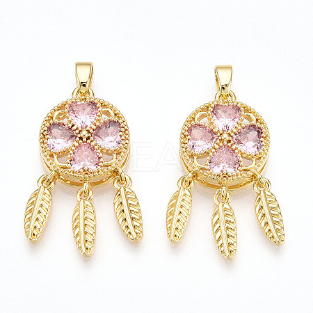 Brass Micro Pave Cubic Zirconia Pendants KK-N254-222G-1
