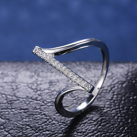 Brass Micro Pave Clear Cubic Zirconia Finger Rings for Women WG82572-03-1