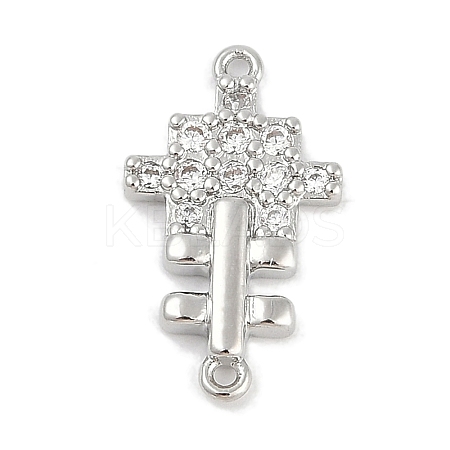 Brass Clear Cubic Zirconia Cross Connector Charms KK-Q028-33P-1