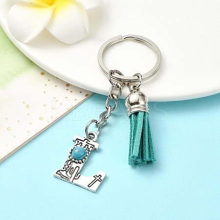Alloy with Resin Imitation Synthetic Turquoise Keychain KEYC-YW00087-12-1