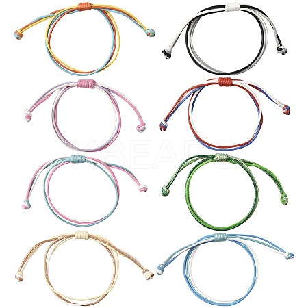 8Pcs 8 Colors Korean Waxed Polyester Cord Braided Bead Bracelets BJEW-FS00024-1