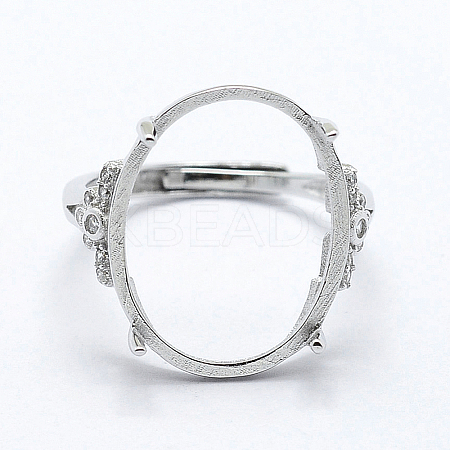 Anti-Tarnish Rhodium Plated 925 Sterling Silver Finger Ring Components STER-G027-06P-1
