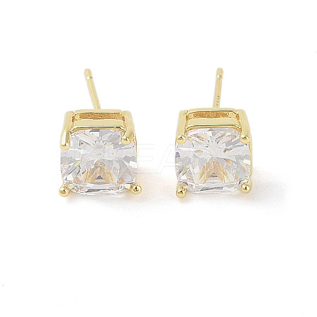 Square Brass Stud Earrings with Clear Glass for Women X-EJEW-L285-006G-1