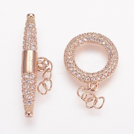 Brass Micro Pave Cubic Zirconia Ring Toggle Clasps ZIRC-P050-11RG-1