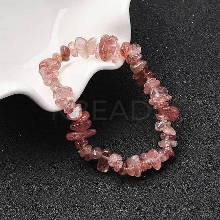 Unisex Chip Natural Strawberry Quartz Beaded Stretch Bracelets BJEW-S143-40-1
