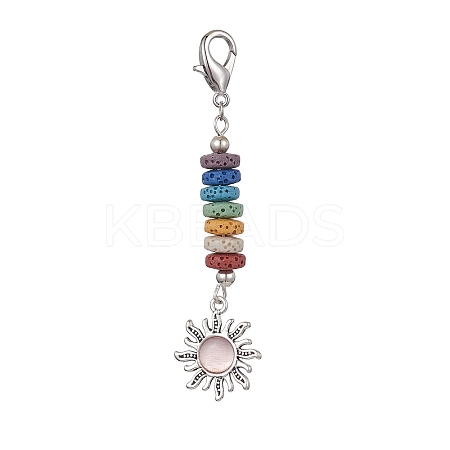 Sun Alloy & Cat Eye Pendant Decoration HJEW-JM01593-04-1