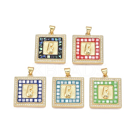 Brass Micro Pave Clear Cubic Zirconia Pendants KK-N254-216G-A-1