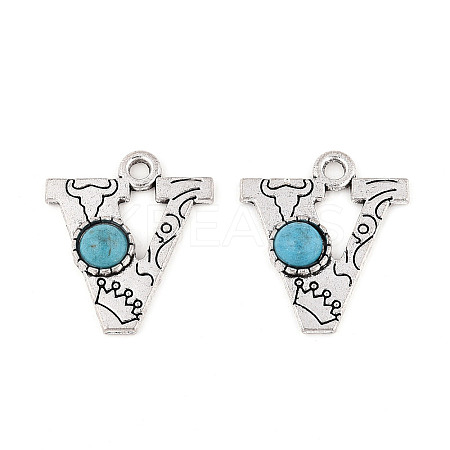 Synthetic Turquoise & Alloy Pendants PALLOY-H146-01AS-V-1