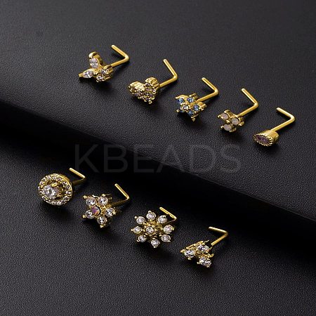 316L Surgical Stainless Steel Clear Cubic Zirconia L-Shaped Nose Rings WG135CD-19-1