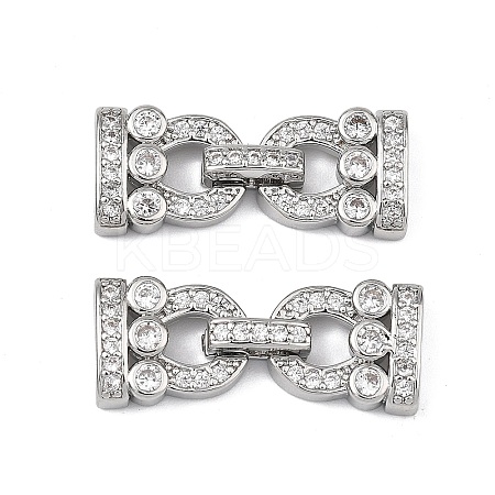 Brass Micro Pave Clear Cubic Zirconia Fold Over Clasps KK-P291-16P-1-1