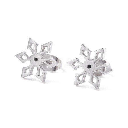 Non-Tarnish Snowflake 304 Stainless Steel Stud Earrings for Women LS-EJEW-Z017-04P-1