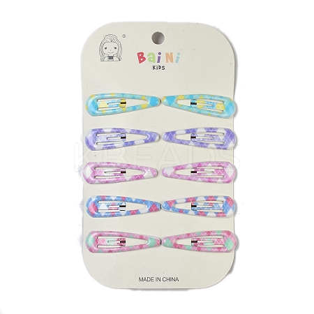 10Pcs 5 Colors Tartan Pattern Epoxy Resin Snap Hair Clip PHAR-P009-01C-1