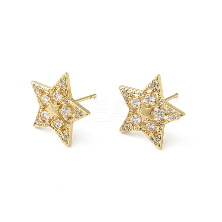 Clear Cubic Zirconia Star Stud Earrings KK-O142-02G-1