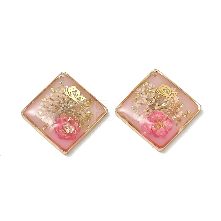 Plating Brass & Transparent Epoxy Resin & Dried Flower Pendants RE-CBAA153-05C-1