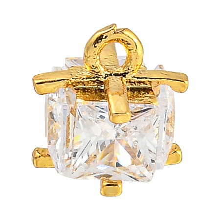 Rack Plating Brass Micro Pave Clear Cubic Zirconia Charms KK-P277-43G-1