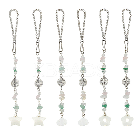 Natural Shell Cloud & Flower & Star Pendant Decoration HJEW-OC00289-1