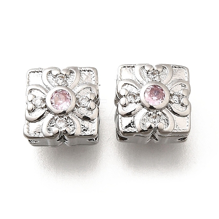 Brass Micro Pave Pearl Pink Cubic Zirconia Beads KK-M318-34P-1