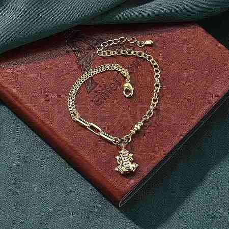 Brass Micro Pave Clear Cubic Zirconia Charm Bracelets BJEW-U020-19G-1