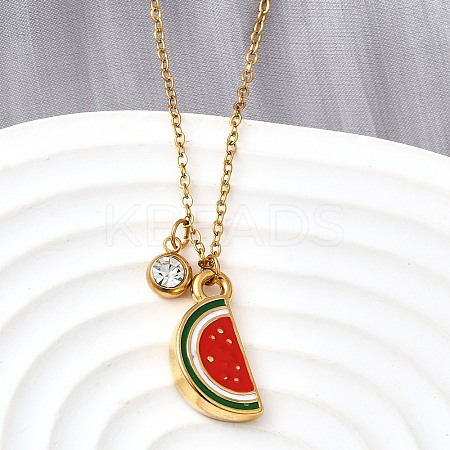 304 Stainless Steel Red Enamel Pendant Necklaces for Women NJEW-U043-02A-G-1