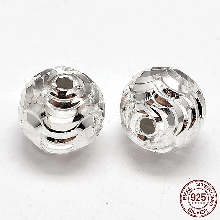 Fancy Cut 925 Sterling Silver Round Beads STER-F012-08E-1