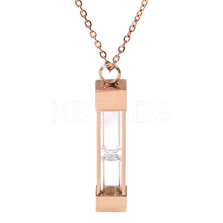 1Pc Glass Hourglass Rectangle Pet Memorial Keepsake Urn Ashes Pendant Necklaces NJEW-CA0001-27RG-1