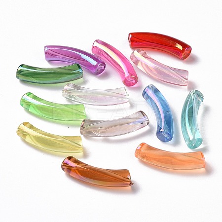 UV Plating Transparent Rainbow Iridescent Acrylic Beads X-OACR-A016-01-1