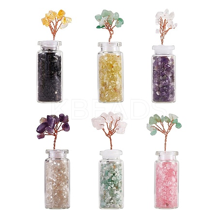 6Pcs 6 Style Natural Gemstone Chip Money Tree Display Decorations DJEW-SZ0001-07-1