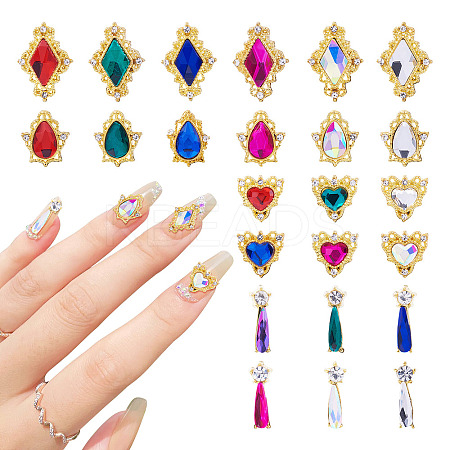 24Pcs 24 Styles Alloy Glass Cabochons MRMJ-TA0001-38-1