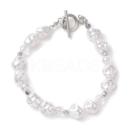 Nuggets Plastic Imitation Pearl & Glass & Synthetic Non-magnetic Hematite Beaded Bracelets for Women BJEW-JB10569-1
