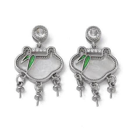 Brass & Shell & Clear Cubic Zirconia Pendants KK-G497-19P-1