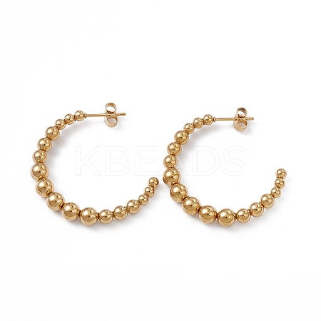 201 Stainless Steel Beaded C-shape Stud Earrings with 304 Stainless Steel Pins EJEW-B016-05B-G-1