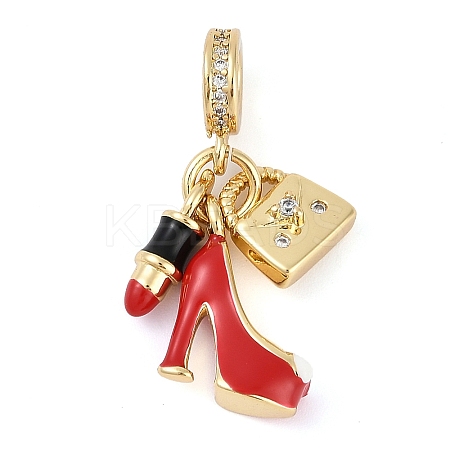 Rack Plating Brass Clear Cubic Zirconia Makeup European Dangle Charms KK-P287-34A-G-1