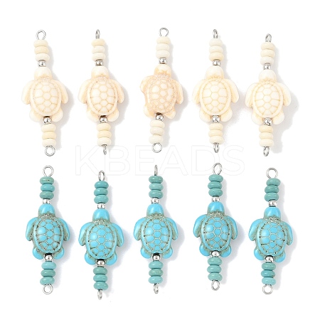 10Pcs 2 Colors Dyed Synthetic Turquoise Turtle Rondelle Beaded Connector Charms PALLOY-JF04013-1