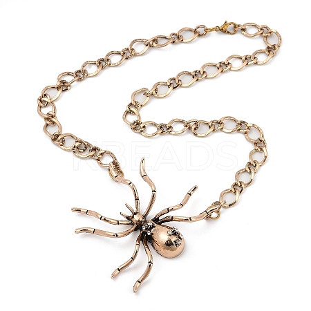 Alloy Crystal Rhiniestone Big Spider Pendant Necklaces for Women Men LS-NJEW-H061-01AG-1