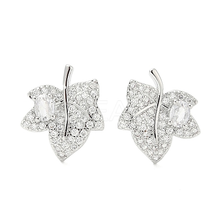 Rack Plating Brass Micro Pave Clear Cubic Zirconia Stud Earrings for Women EJEW-M260-21P-1