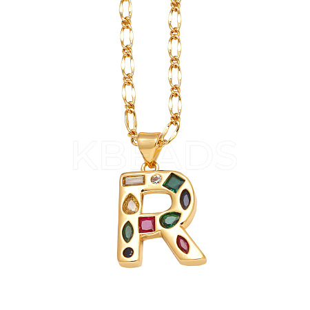 Brass Pave Colorful Cubic Zirconia Initial Pendant Necklaces FS-WG26597-18-1